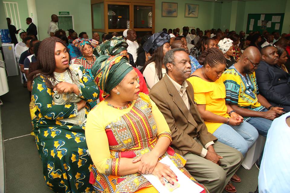 President of the United Wives of Nigeria South Africa Mrs Thelma Okoro with other South African wives sitting behind her